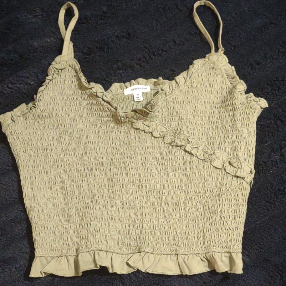 Maurices Light Green Smocked Ruffled Sleeveless Crop Top